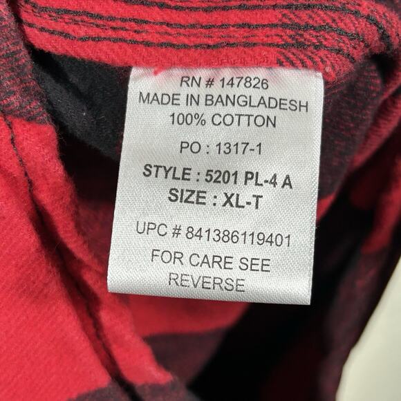 Five Brothers Flannel Shirt Pearl Snap Mens XL Tall Red Black Buffalo Plaid - Picture 5 of 7